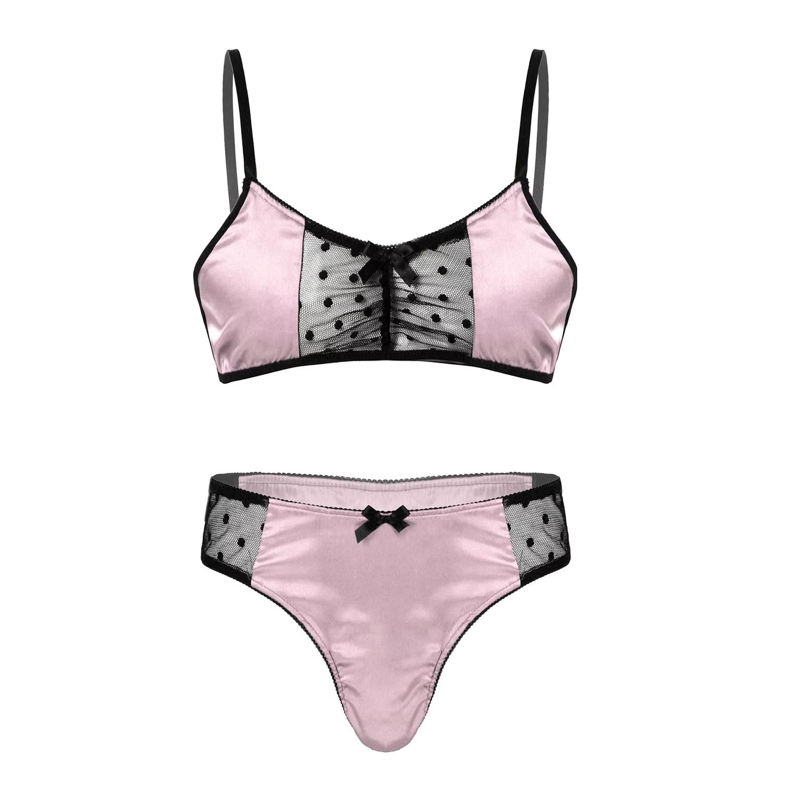 Men Satin Lingerie Suit Sissy  - Sheer Mesh Bra 评论和价格