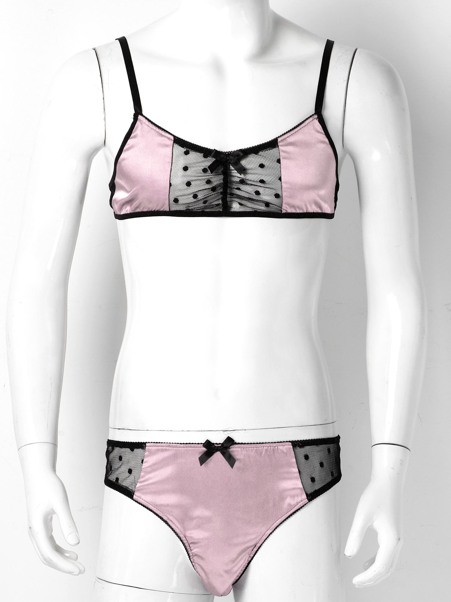 Men Satin Lingerie Suit Sissy  - Sheer Mesh Bra 评论和价格