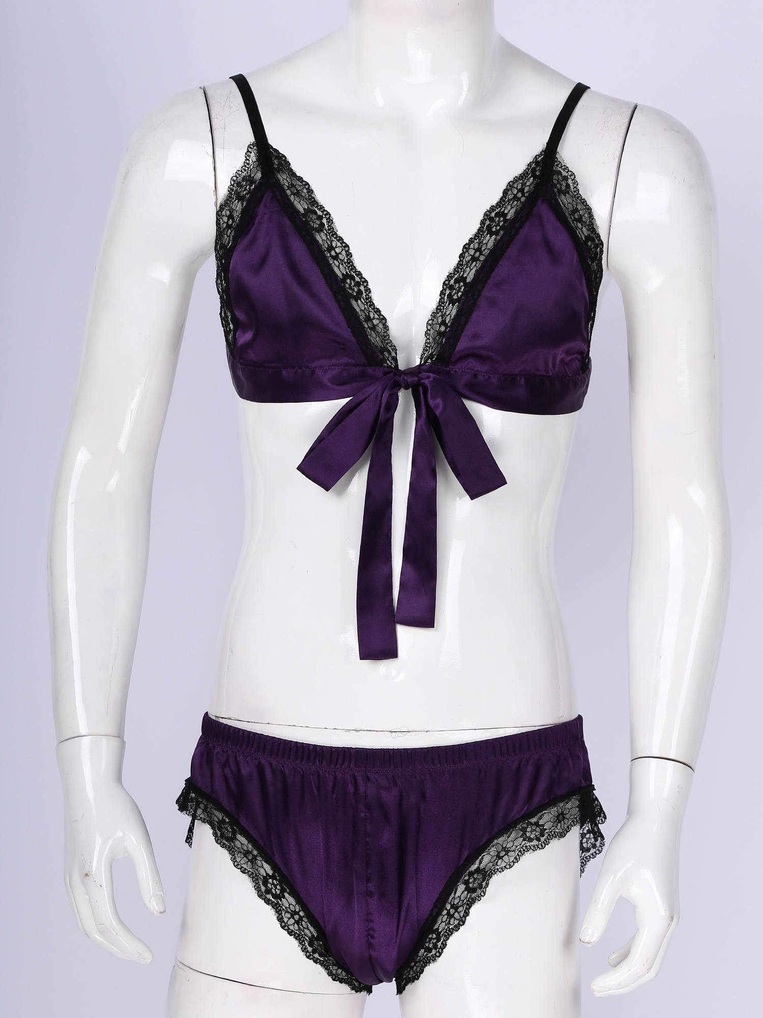 Men Satin Lingerie Suit Sissy  - Sheer Mesh Bra 评论和价格