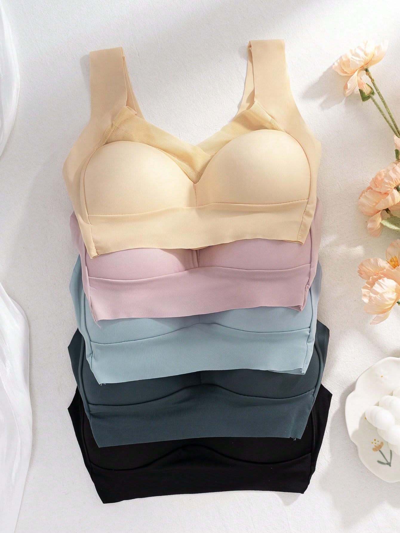 5pcs Women Seamless Ice Silk W - Sleep Bra Bralette 评论和价格