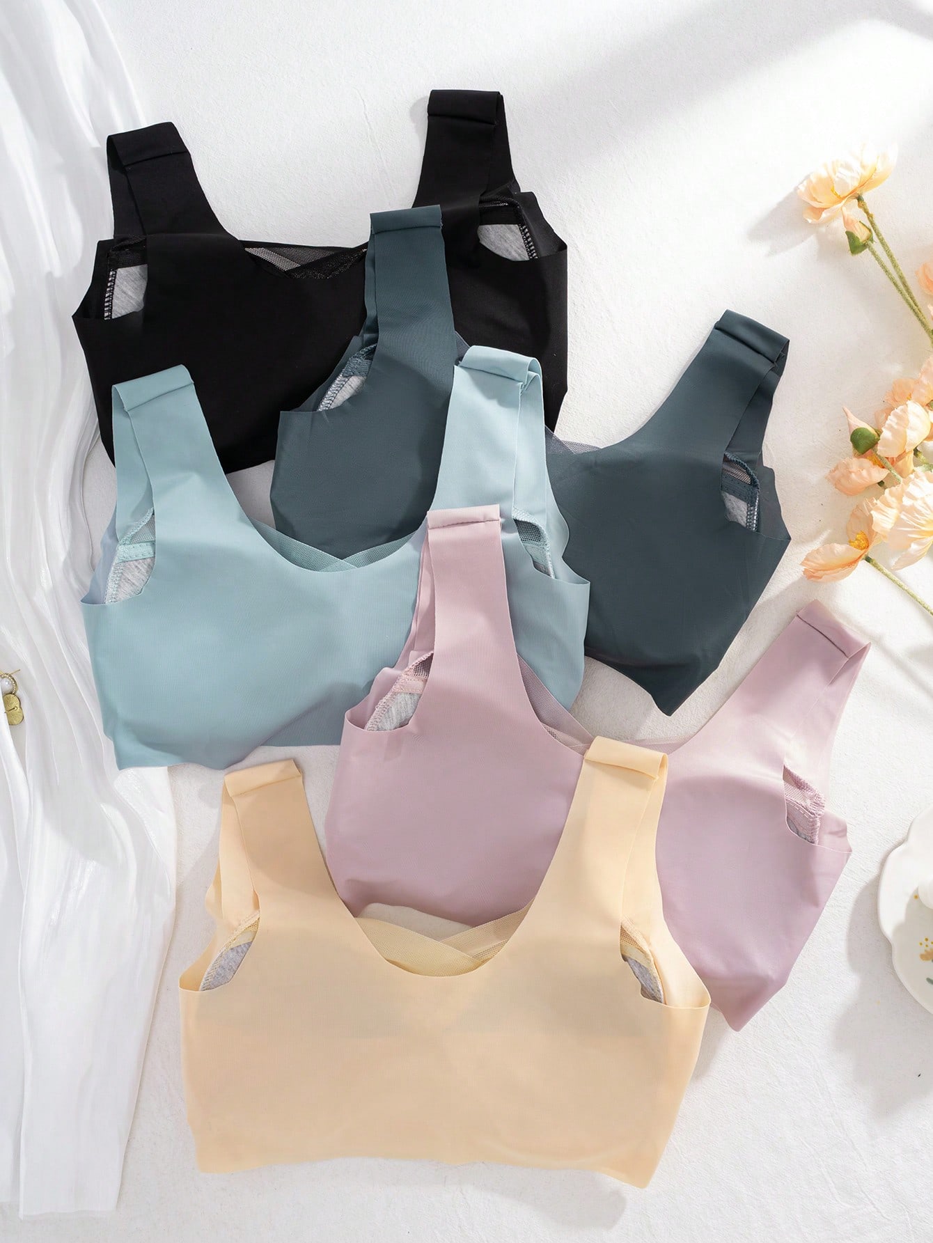 5pcs Women Seamless Ice Silk W - Sleep Bra Bralette 评论和价格