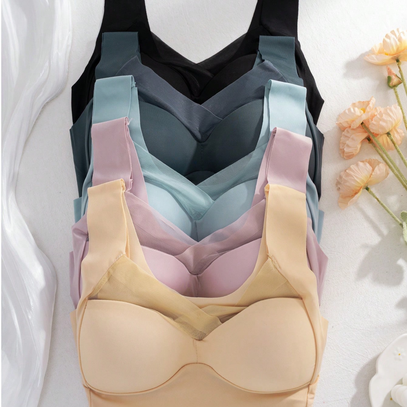 5pcs Women Seamless Ice Silk W - Sleep Bra Bralette 评论和价格