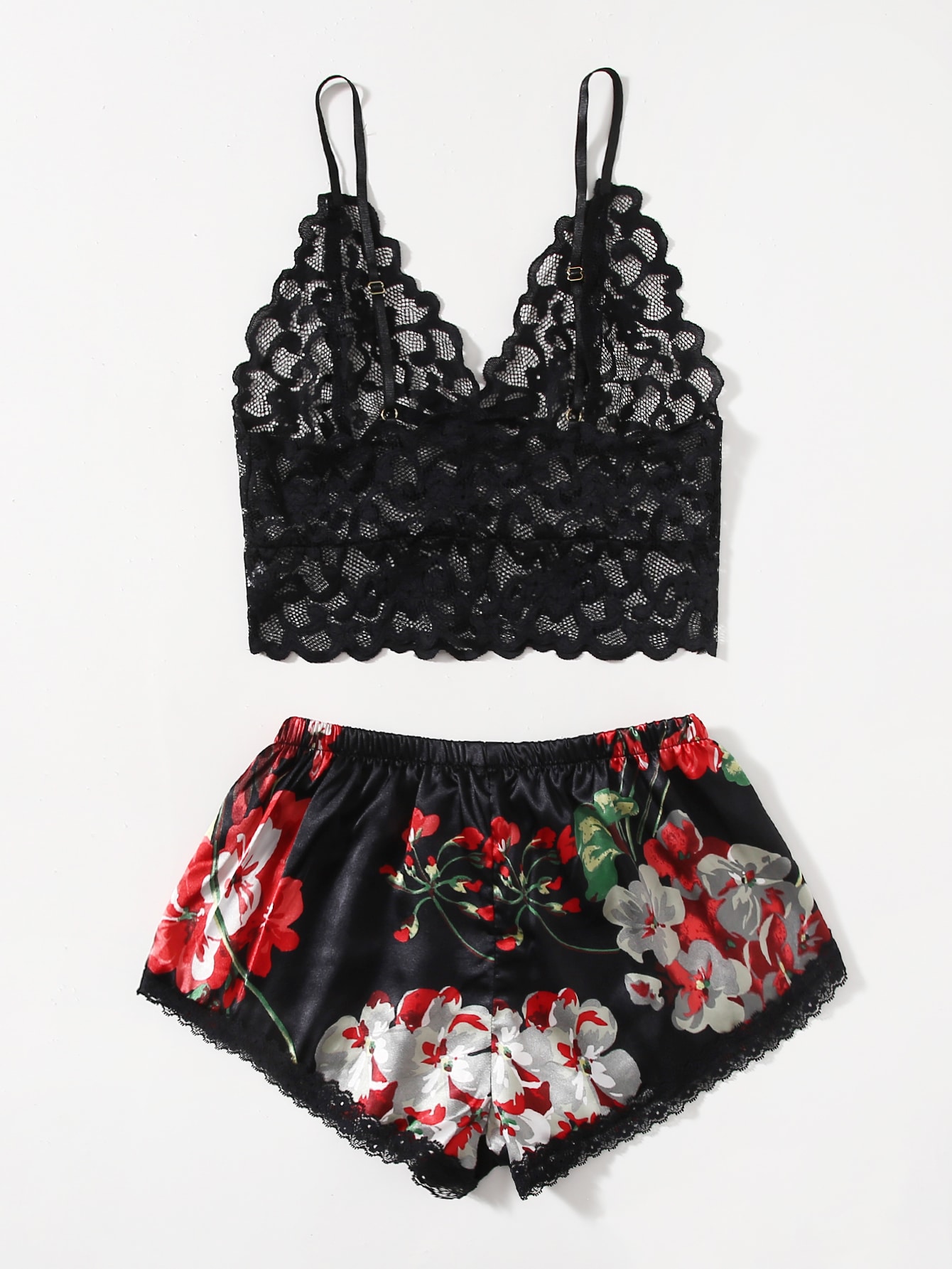 Floral Lace Pajama Set for Wom - Lace Bralette Set 评论和价格