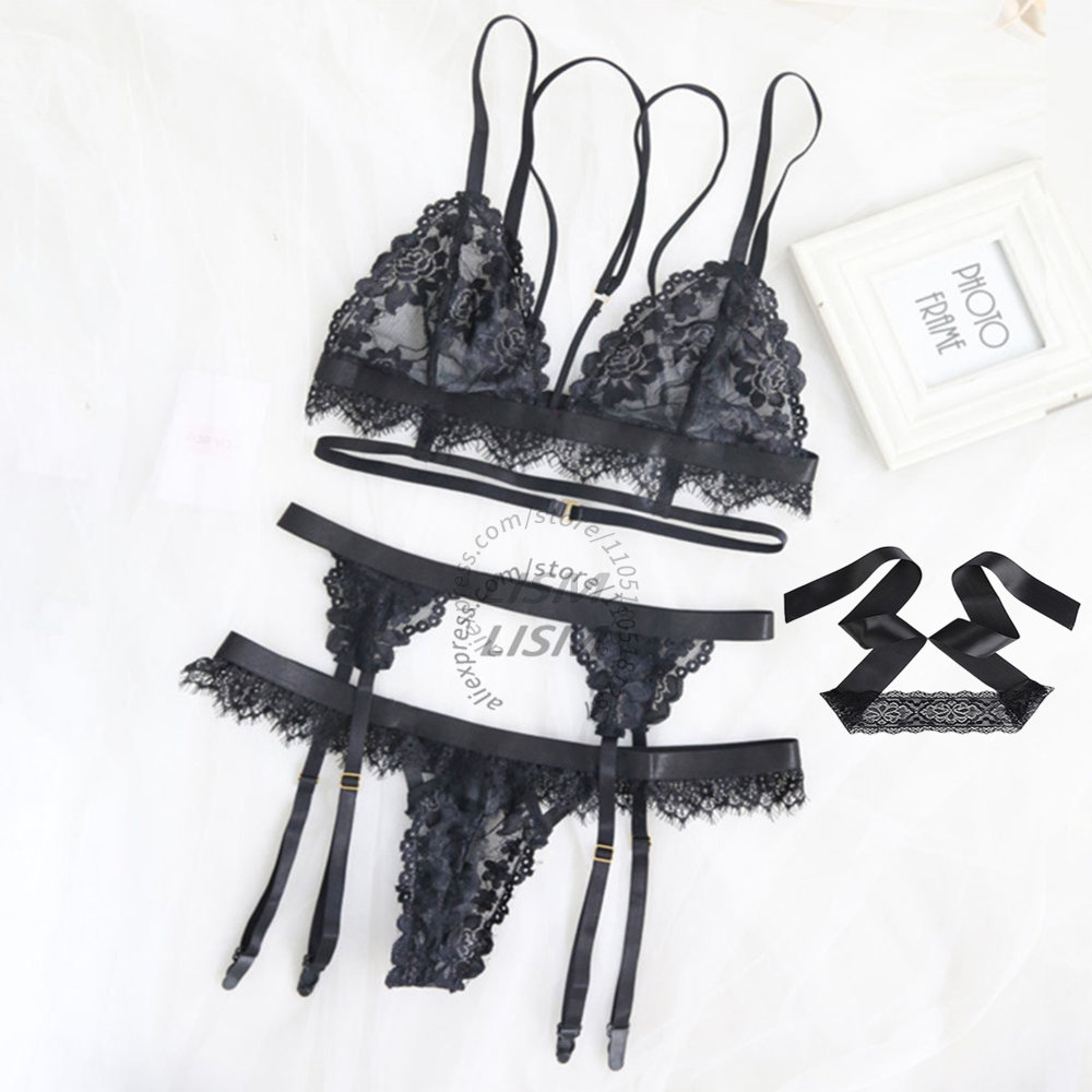 LISM Black Eyelash Lace Linger - Lace Bralette Set 评论和价格