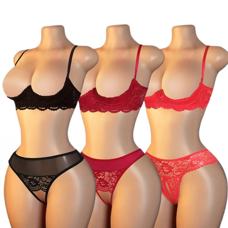 Sexy Women Lace Cutout Lingeri - Lace Bralette Set 评论和价格