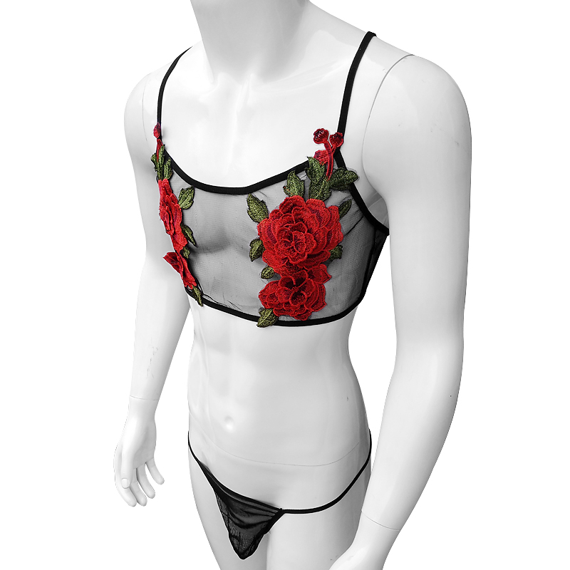 Sexy Embroidery Mens See Throu - Sheer Mesh Bra 评论和价格